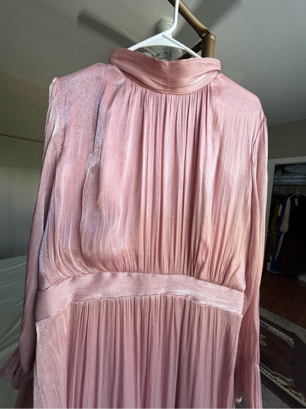 Shimmering Pink Pleated Maxi Dress